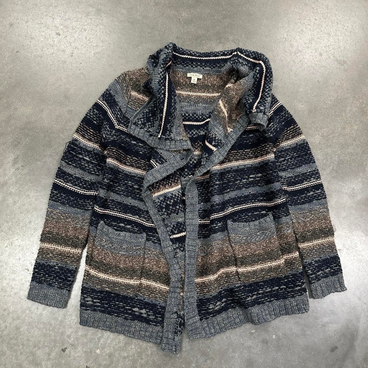Lucky Brand Multicoloured Striped Wool Knit Shawl Cardigan Size Md